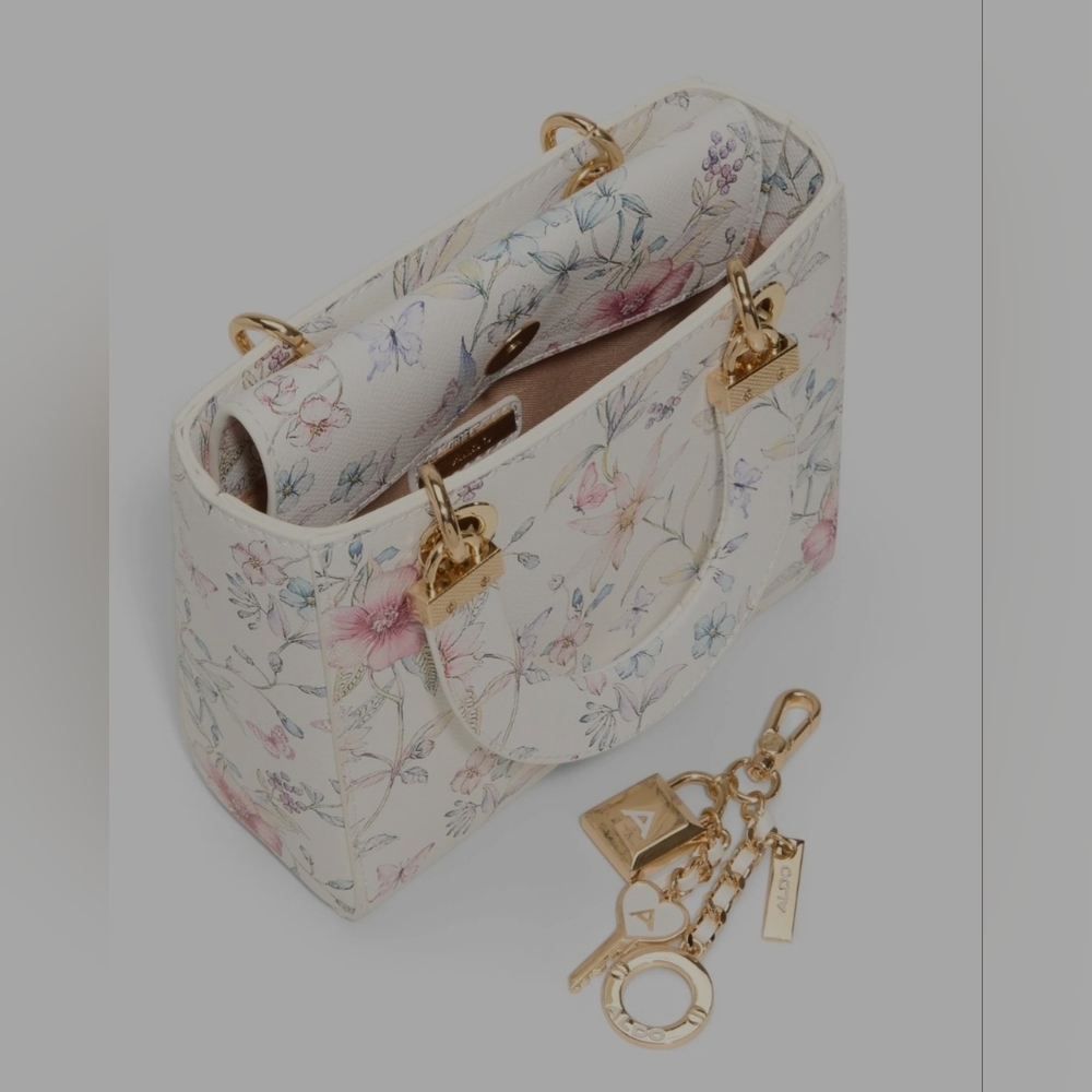 Aldo Floral Mini Bag in White with Gold Accents - Picture 3 of 4